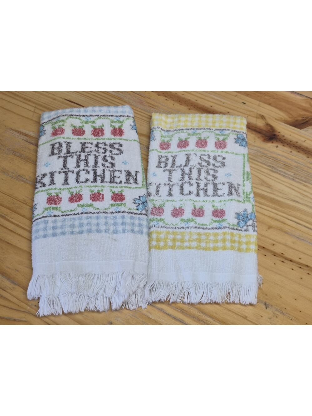 Vintage 1980s Bless This Kitchen Hand Towels